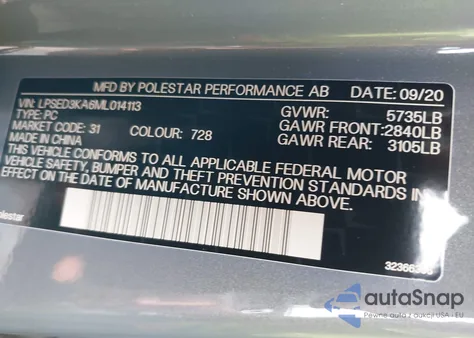 2021 Polestar 2 Launch Edition z USA, uszkodzony, nr VIN LPSED3KA6ML014113